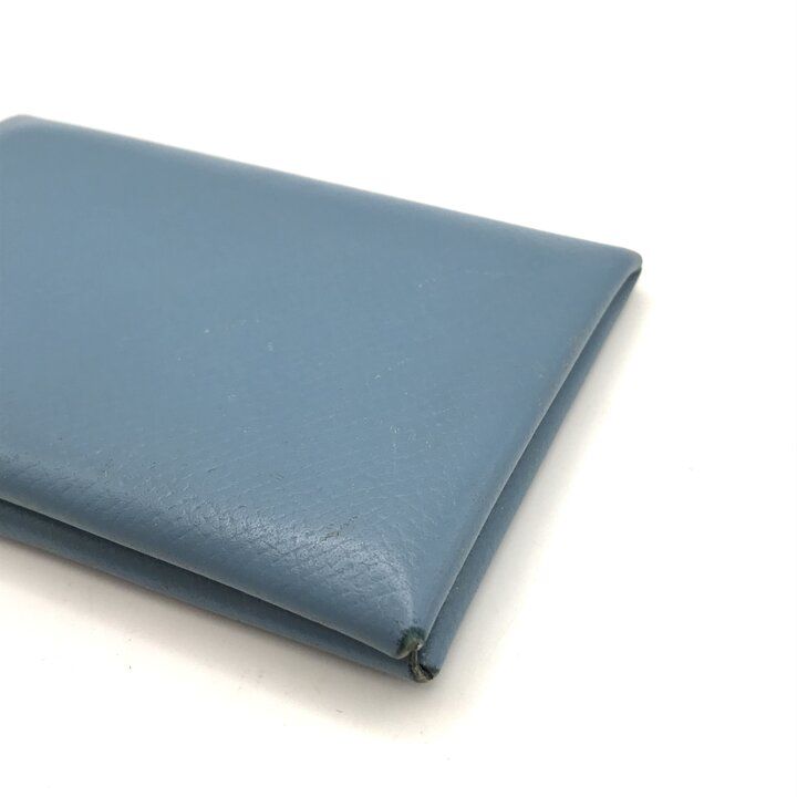 Hermes Calvi Epsom Blue Jean Silver Card Case Business Holder Busines Available — view 5