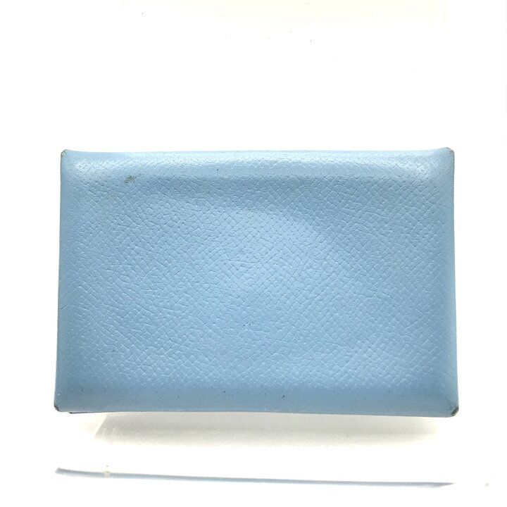 Hermes Calvi Epsom Blue Jean Silver Card Case Business Holder Busines Available — view 2