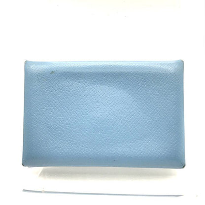 Hermes Calvi Epsom Blue Jean Silver Card Case Business Holder Busines Available — view 2