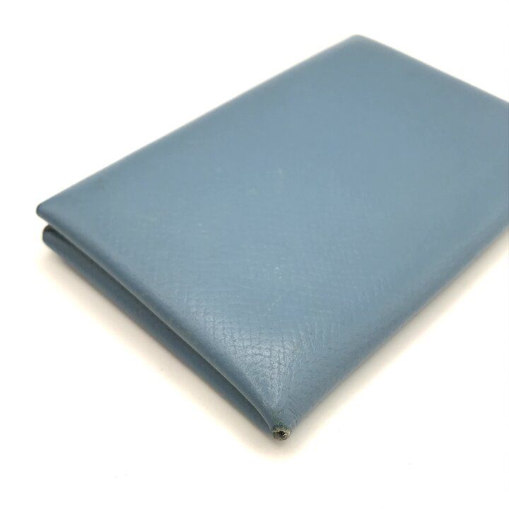 Hermes Calvi Epsom Blue Jean Silver Card Case Business Holder Busines Available — view 6