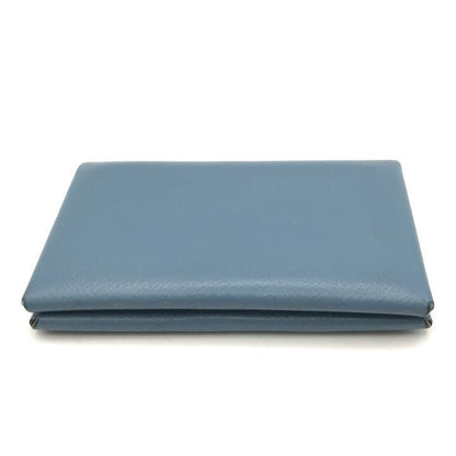 Hermes Calvi Epsom Blue Jean Silver Card Case Business Holder Busines Available — view 3