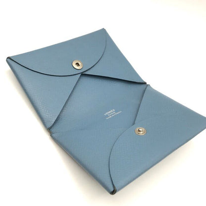 Hermes Calvi Epsom Blue Jean Silver Card Case Business Holder Busines Available — view 8