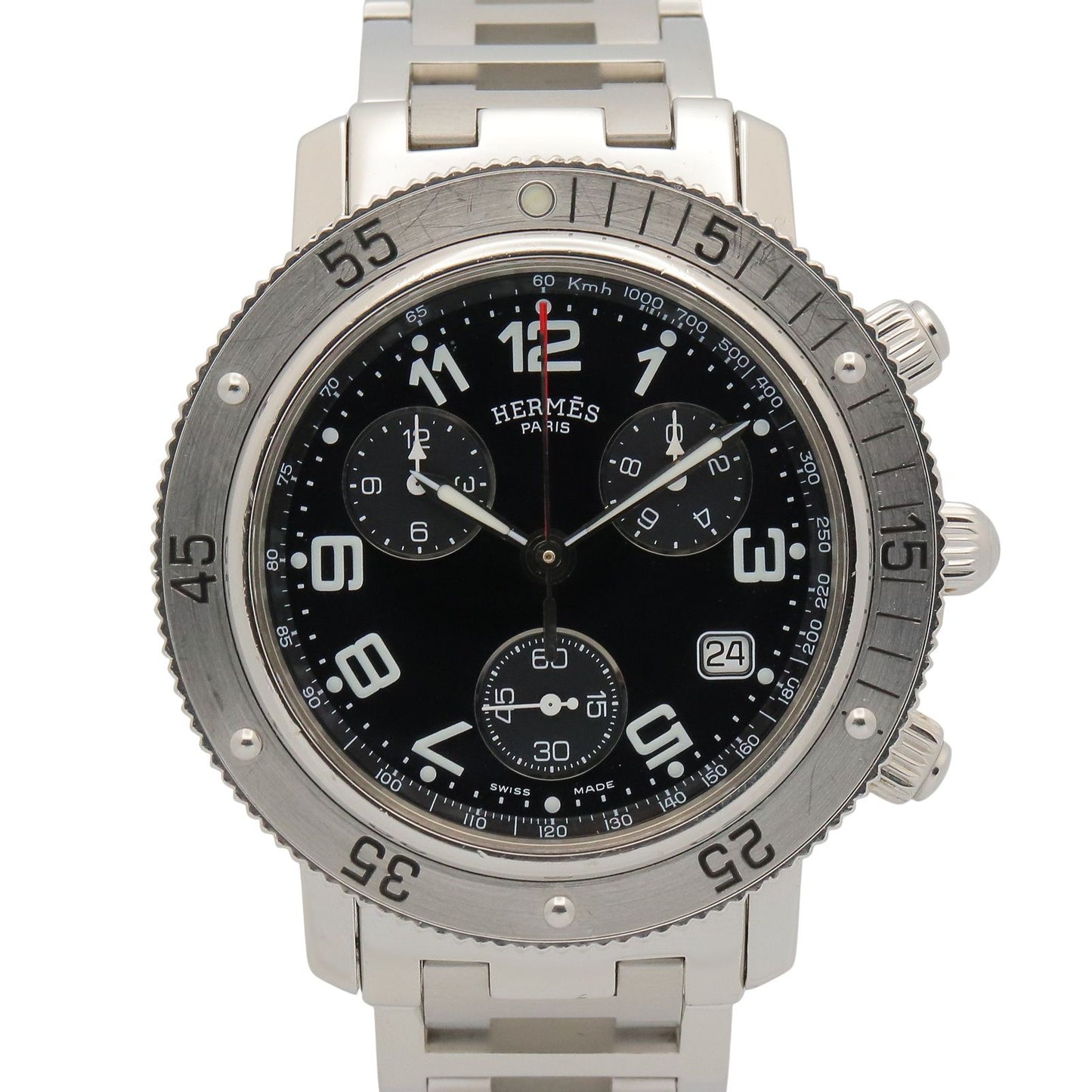 Hermes Watch Clipper Diver Chrono Black Stainless Steel