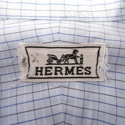 Hermes Series Button Cotton 100% Check Down Jacket Shirt Top Long Sleeve 42 Blue — view 6