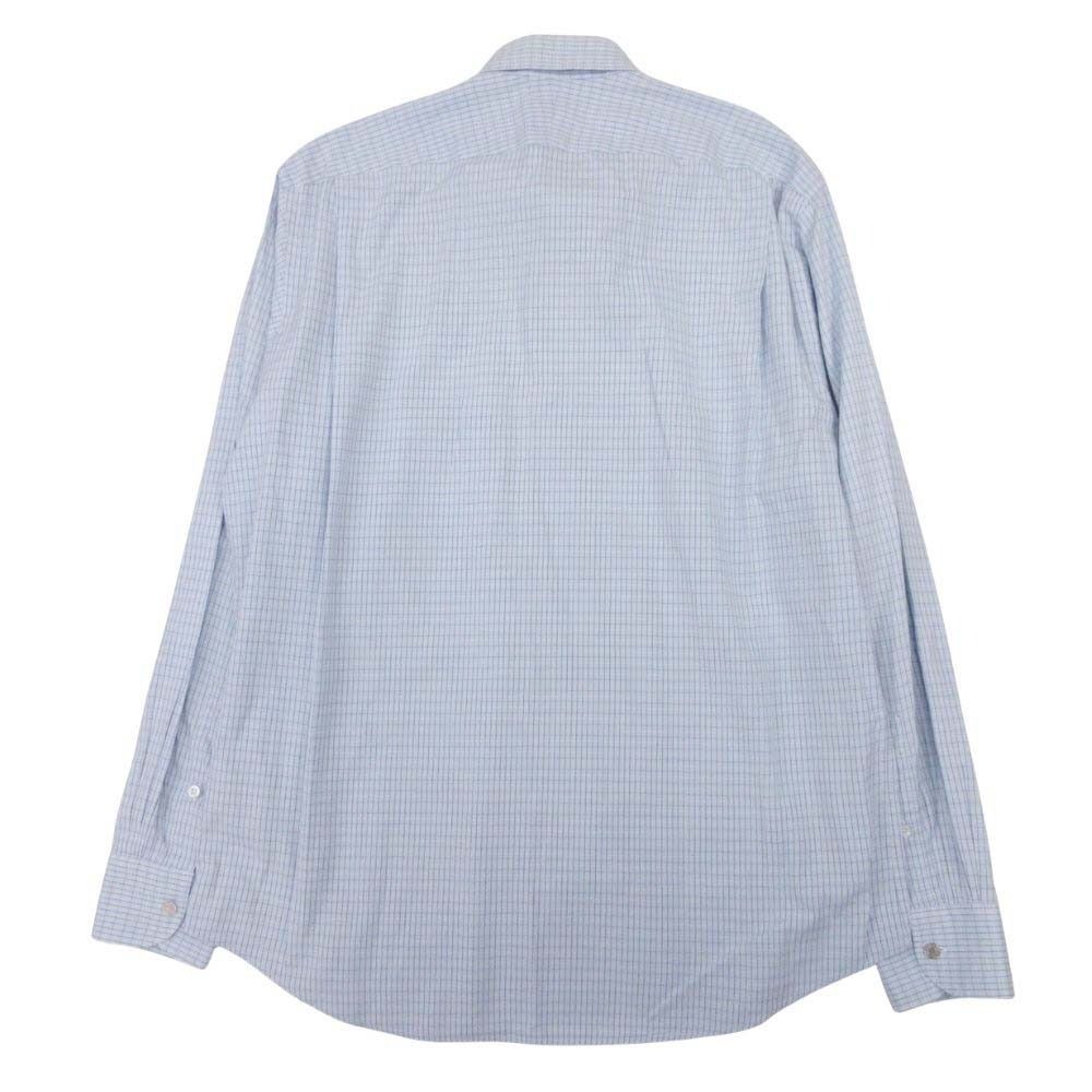 Hermes Series Button Cotton 100% Check Down Jacket Shirt Top Long Sleeve 42 Blue — view 2