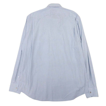 Hermes Series Button Cotton 100% Check Down Jacket Shirt Top Long Sleeve 42 Blue — view 2