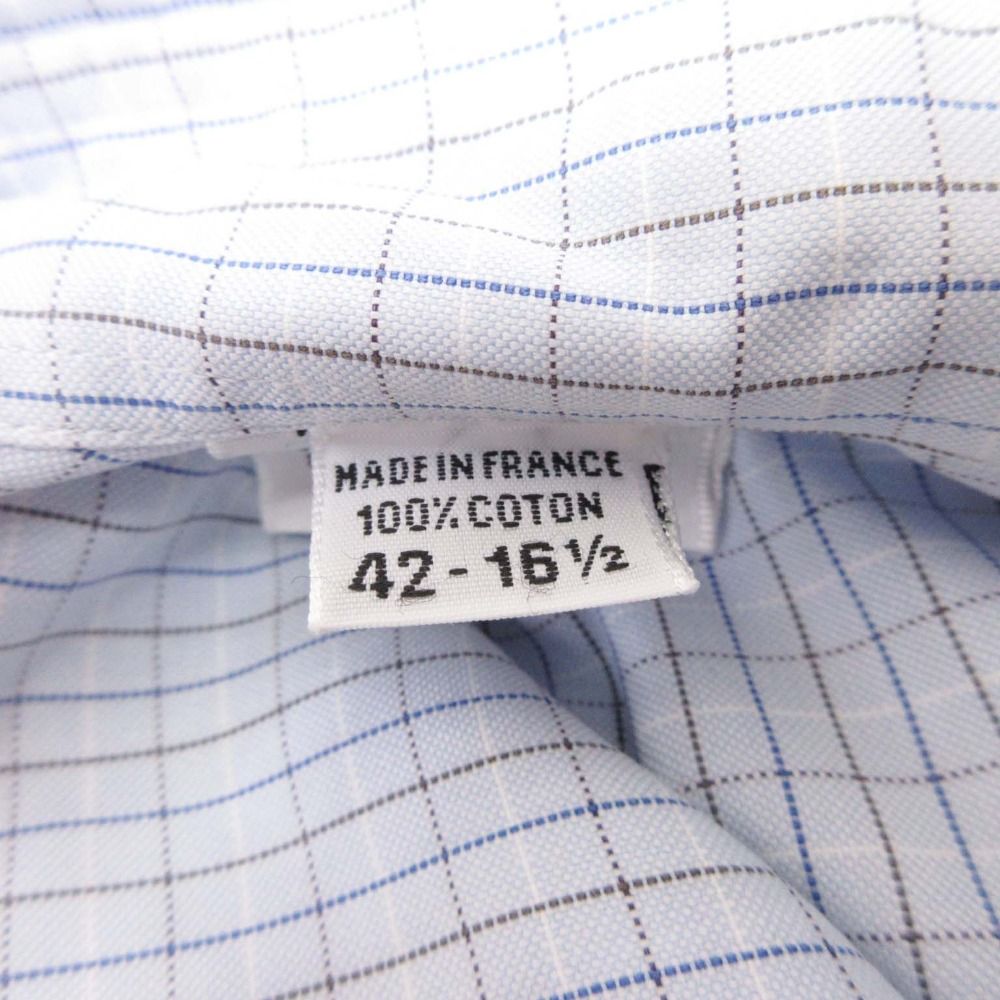 Hermes Series Button Cotton 100% Check Down Jacket Shirt Top Long Sleeve 42 Blue — view 7