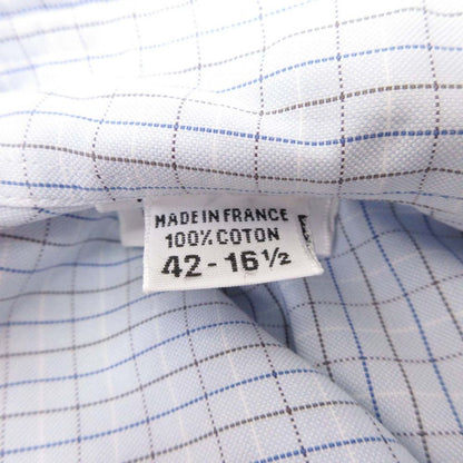 Hermes Series Button Cotton 100% Check Down Jacket Shirt Top Long Sleeve 42 Blue — view 7