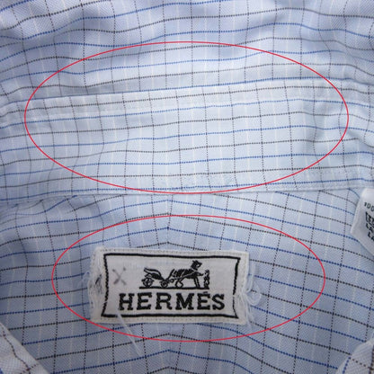 Hermes Series Button Cotton 100% Check Down Jacket Shirt Top Long Sleeve 42 Blue — view 8