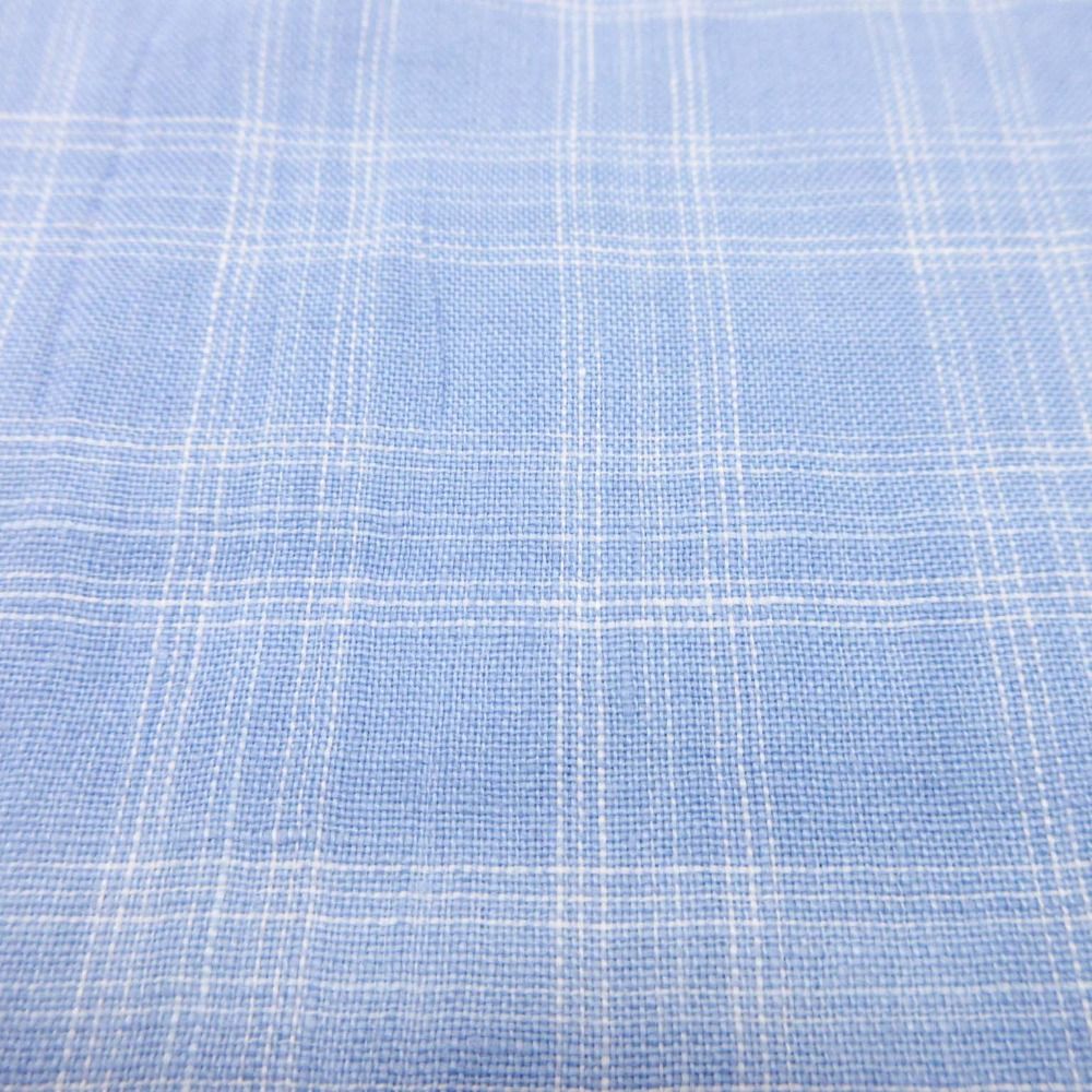 Hermes Linen 100% Check Shirt Top Short Sleeve 43 Blue — view 4