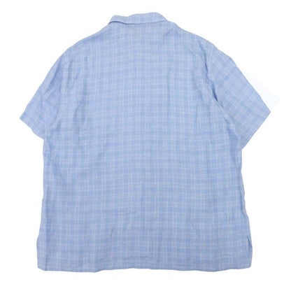 Hermes Linen 100% Check Shirt Top Short Sleeve 43 Blue — view 2