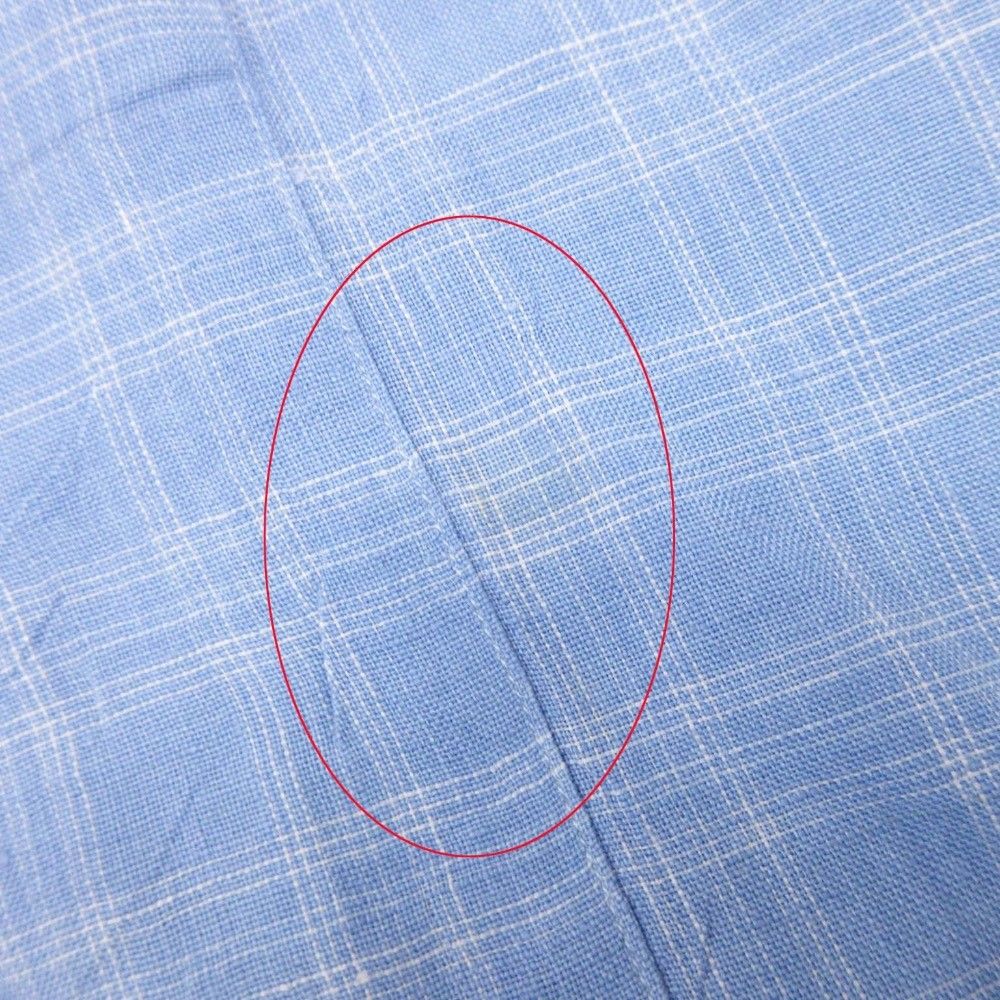 Hermes Linen 100% Check Shirt Top Short Sleeve 43 Blue — view 8