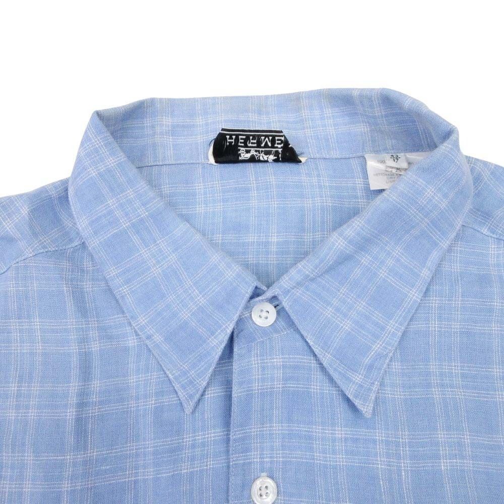 Hermes Linen 100% Check Shirt Top Short Sleeve 43 Blue — view 3