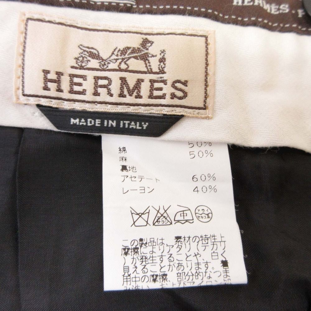 Hermes Cotton Linen Striped Trousers Pleated Pants 54 Brown Black — view 5