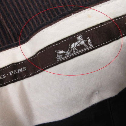 Hermes Cotton Linen Striped Trousers Pleated Pants 54 Brown Black — view 7