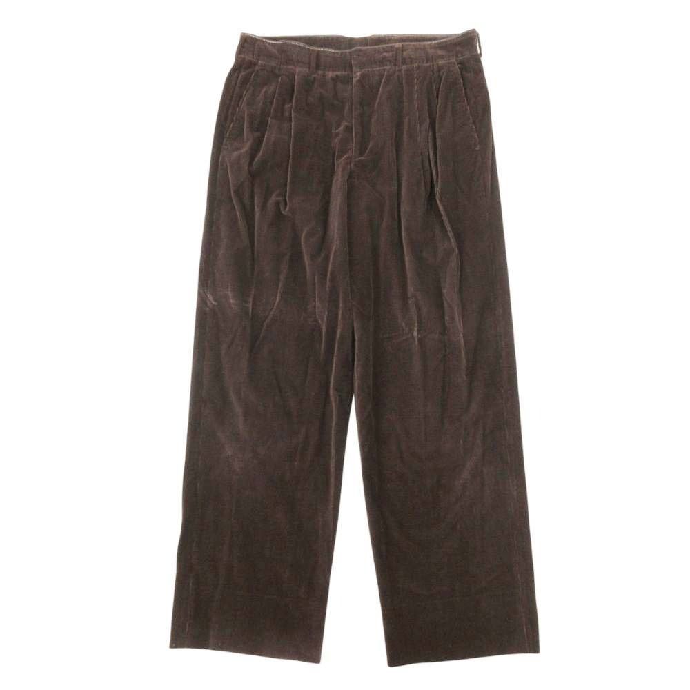 Hermes Corduroy Trousers Wide Tapered Pants Tucked 52 Brown