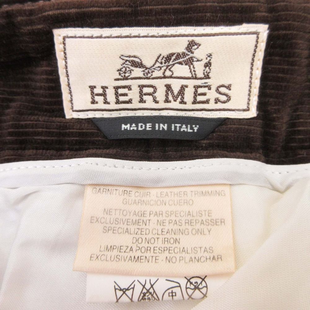 Hermes Corduroy Trousers Wide Tapered Pants Tucked 52 Brown — view 6