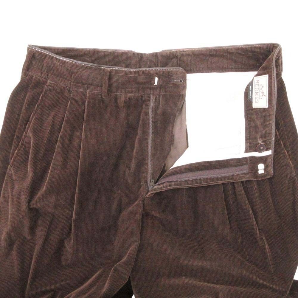 Hermes Corduroy Trousers Wide Tapered Pants Tucked 52 Brown — view 3