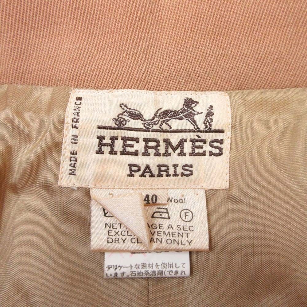 Hermes Vintage Wool Wrap Skirt Envelope Calf Length Semi Tight 40 Light Brown — view 5