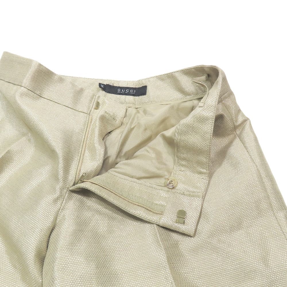 Gucci Vintage Cotton Rayon Wide Pants Trousers Flare Long Pleated 38 Beige — view 3