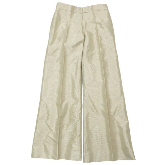 Gucci Vintage Cotton Rayon Wide Pants Trousers Flare Long Pleated 38 Beige
