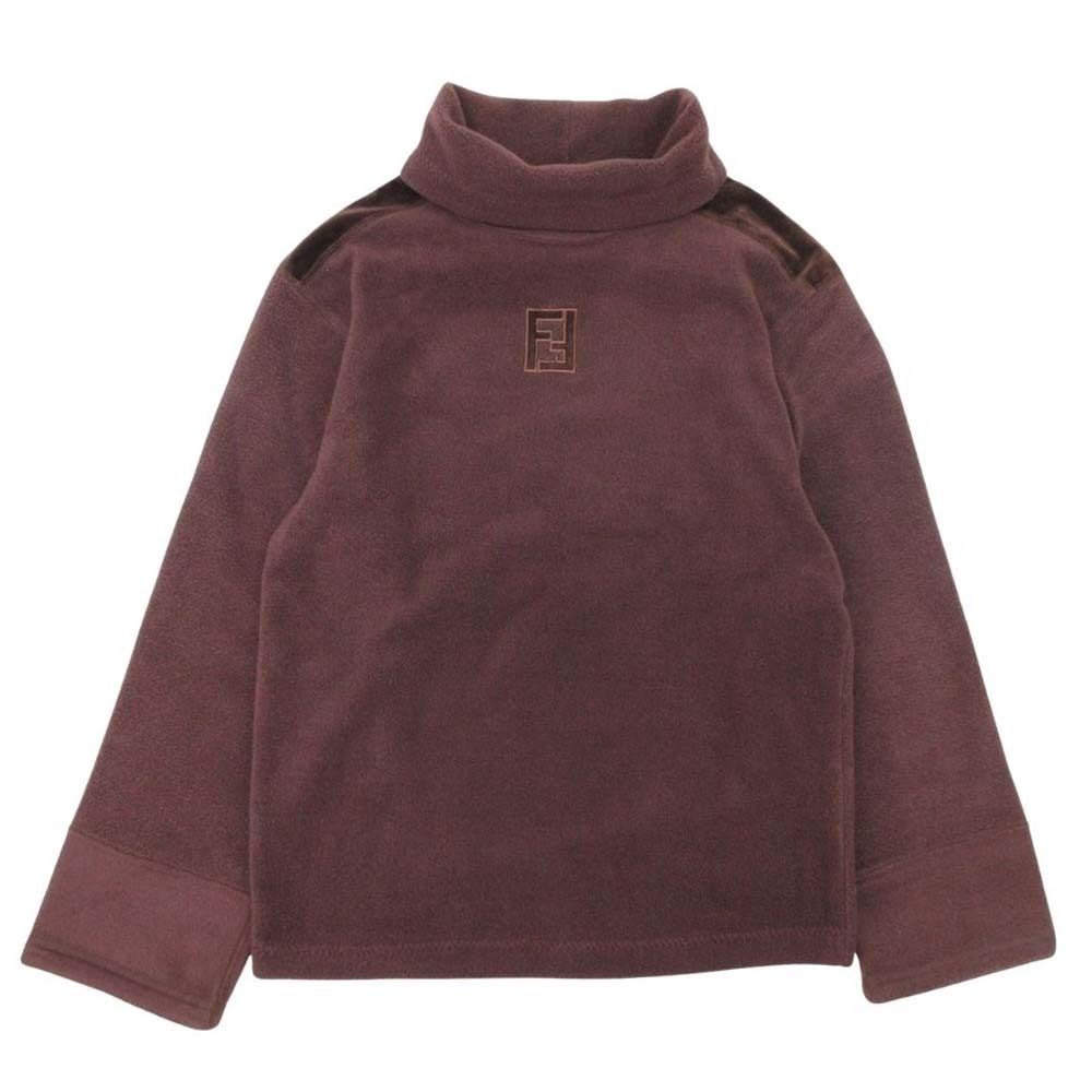 Fendi Vintage FF Logo Turtleneck Fleece Pullover Top Long Sleeve Velour 40 Brown