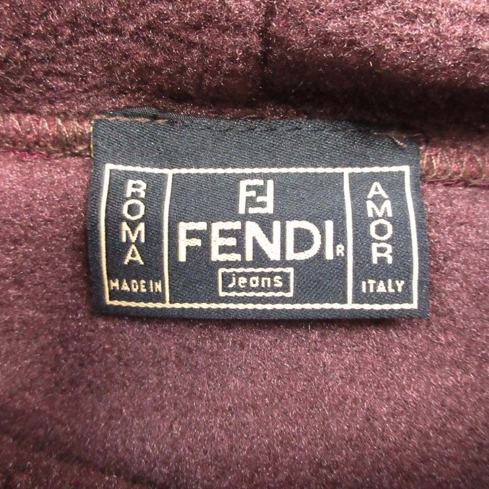 Fendi Vintage FF Logo Turtleneck Fleece Pullover Top Long Sleeve Velour 40 Brown — view 6