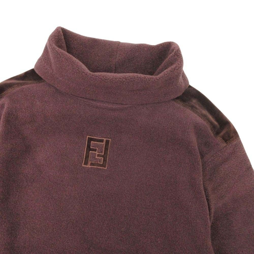 Fendi Vintage FF Logo Turtleneck Fleece Pullover Top Long Sleeve Velour 40 Brown — view 3