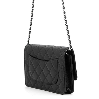Chanel Chain Wallet Classic Quilted CC Logo Caviar Leather Black — view 2