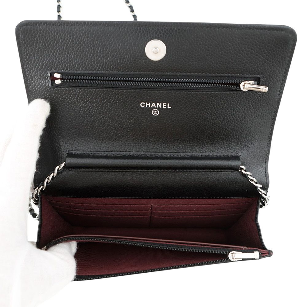 Chanel Chain Wallet Classic Quilted CC Logo Caviar Leather Black — view 6