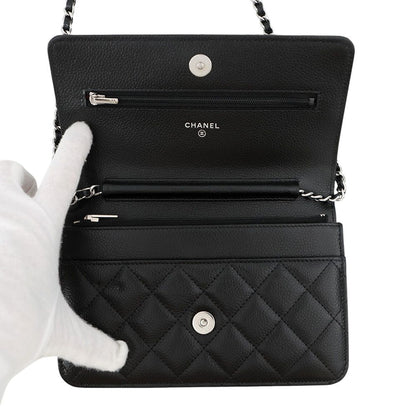 Chanel Chain Wallet Classic Quilted CC Logo Caviar Leather Black — view 5
