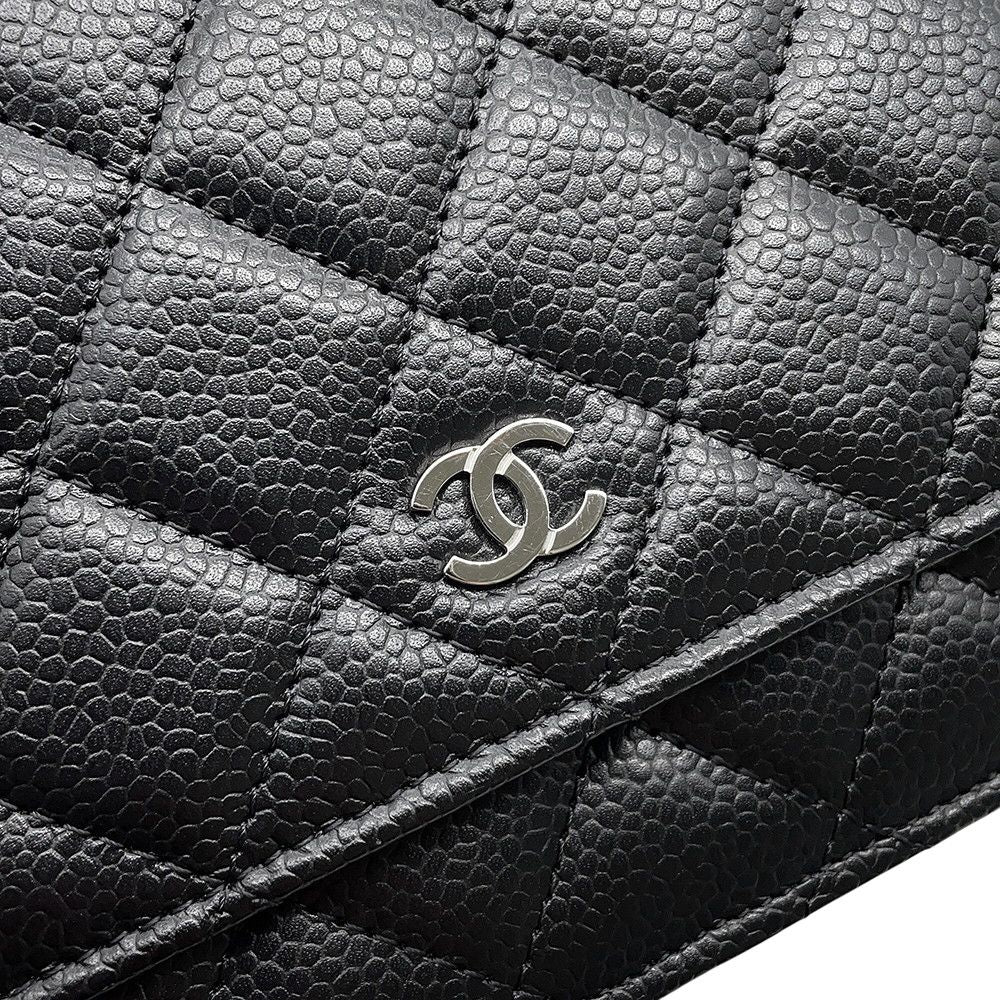 Chanel Chain Wallet Classic Quilted CC Logo Caviar Leather Black — view 7
