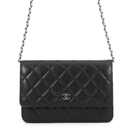 Chanel Chain Wallet Classic Quilted CC Logo Caviar Leather Black
