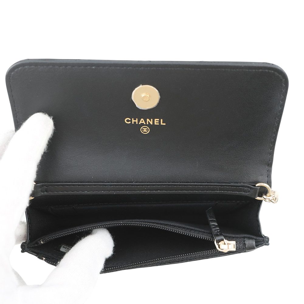 Chanel Pearl Chain Shoulder Bag CC Logo Quilted Faux Pouch Black — view 6