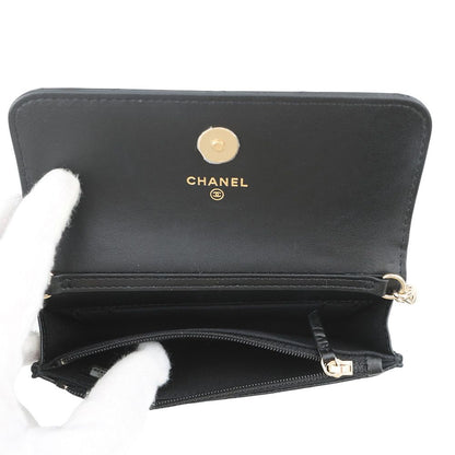 Chanel Pearl Chain Shoulder Bag CC Logo Quilted Faux Pouch Black — view 6