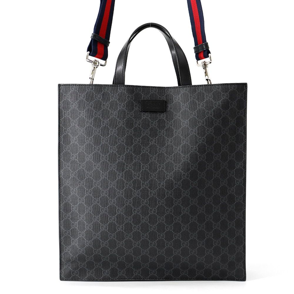 Gucci Tote GG Supreme Leather 2-Way Shoulder Bag Black