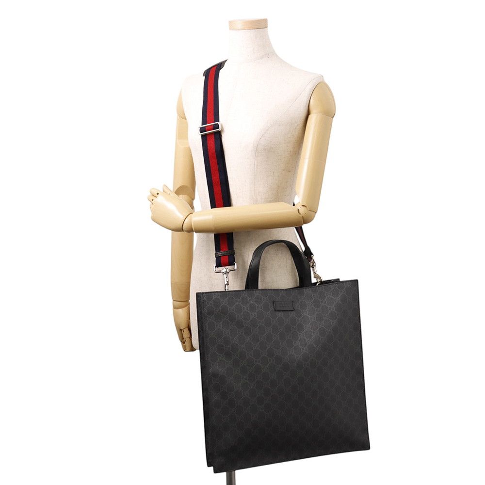 Gucci Tote GG Supreme Leather 2-Way Shoulder Bag Black — view 5