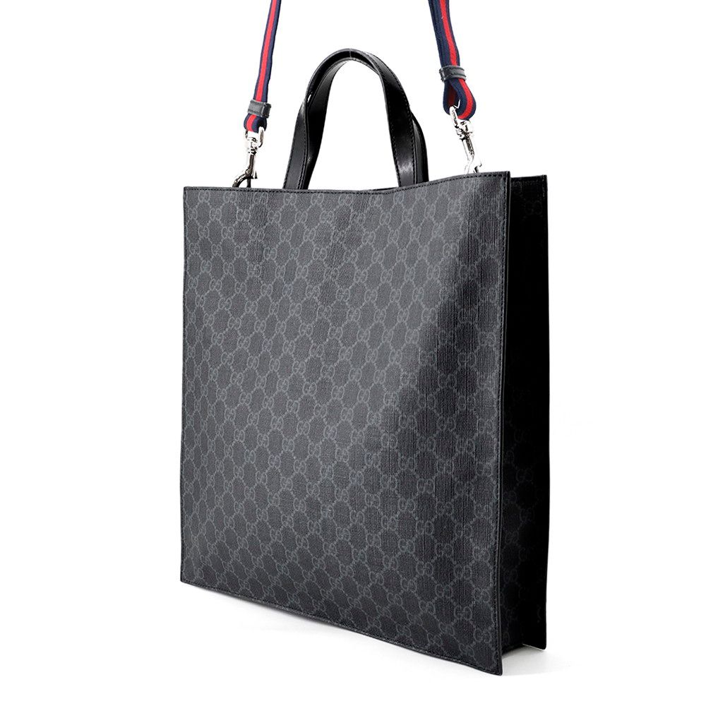 Gucci Tote GG Supreme Leather 2-Way Shoulder Bag Black — view 2