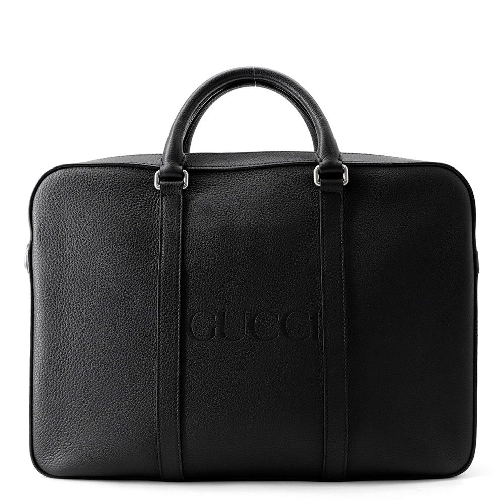 Gucci Business Embossed Logo Briefcase Leather Handbag Black