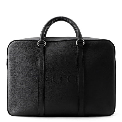 Gucci Business Embossed Logo Briefcase Leather Handbag Black