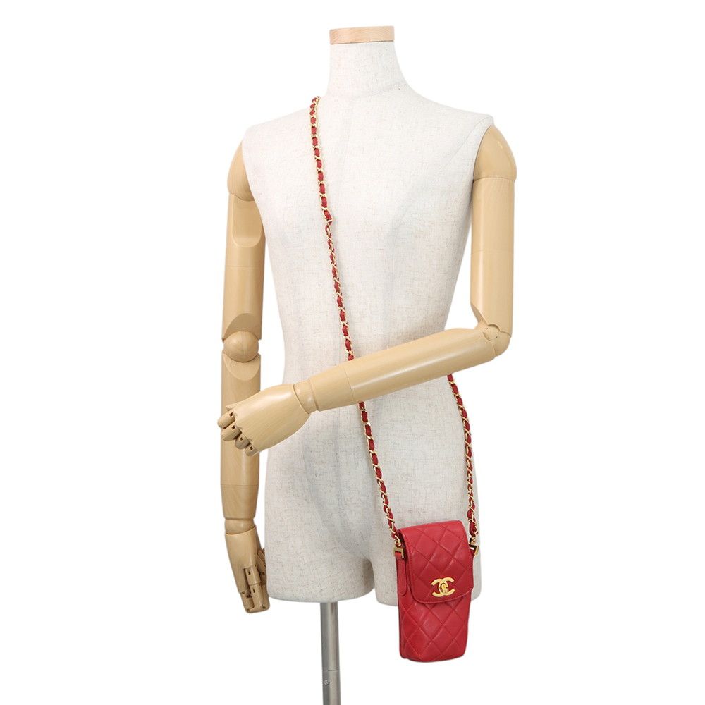 Chanel Chain Shoulder Bag Pochette Quilted CC Logo Lambskin Phone Pouch — view 4