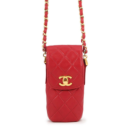 Chanel Chain Shoulder Bag Pochette Quilted CC Logo Lambskin Phone Pouch