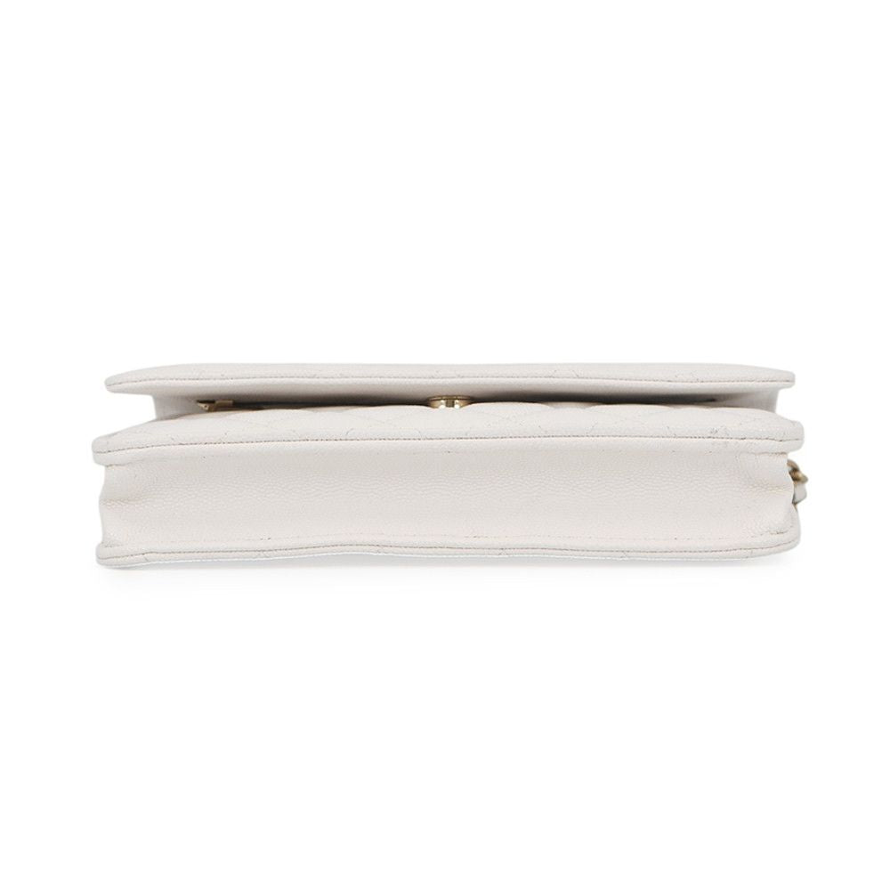 Chanel Chain Wallet Classic Quilted CC Logo Caviar Leather White — view 3
