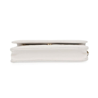 Chanel Chain Wallet Classic Quilted CC Logo Caviar Leather White — view 3