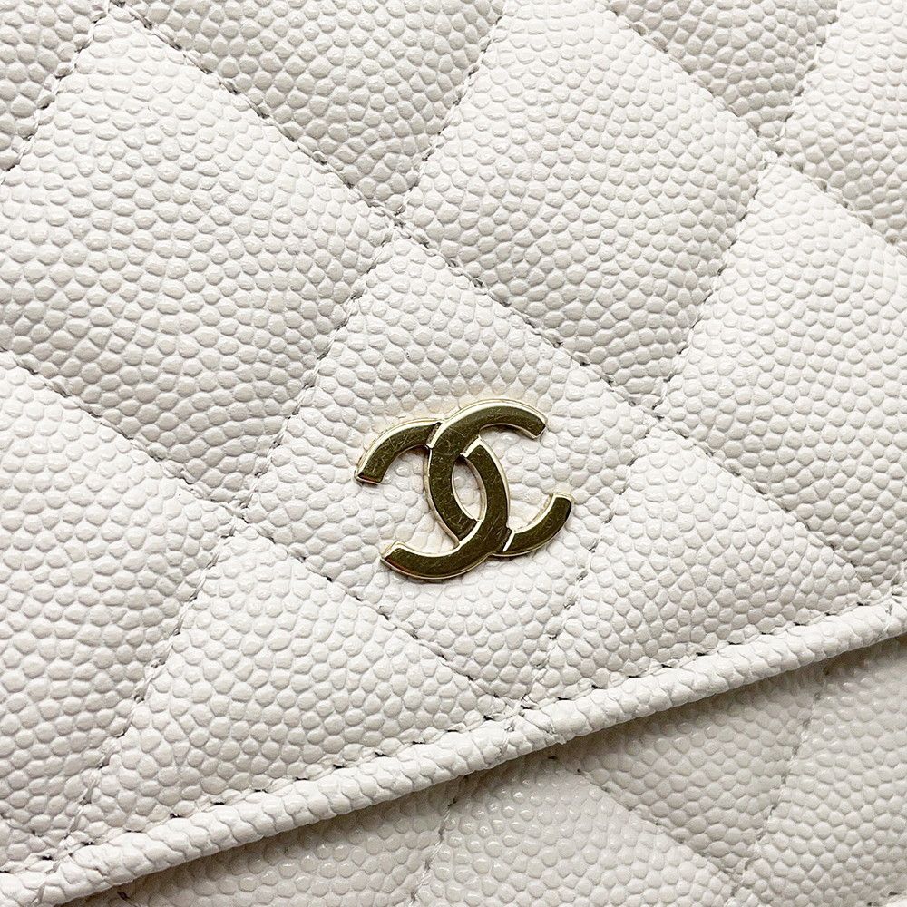 Chanel Chain Wallet Classic Quilted CC Logo Caviar Leather White — view 7