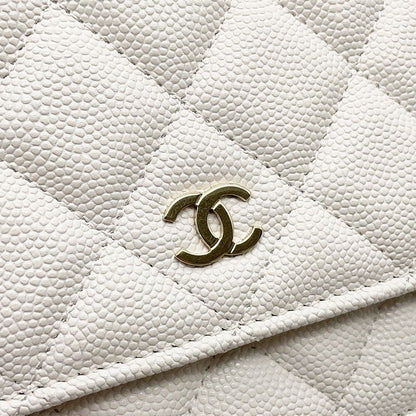 Chanel Chain Wallet Classic Quilted CC Logo Caviar Leather White — view 7