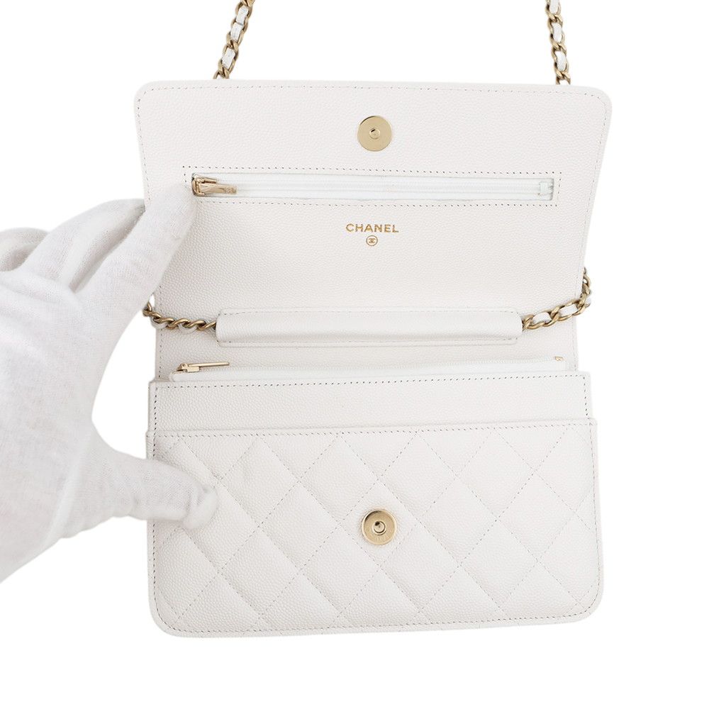 Chanel Chain Wallet Classic Quilted CC Logo Caviar Leather White — view 5