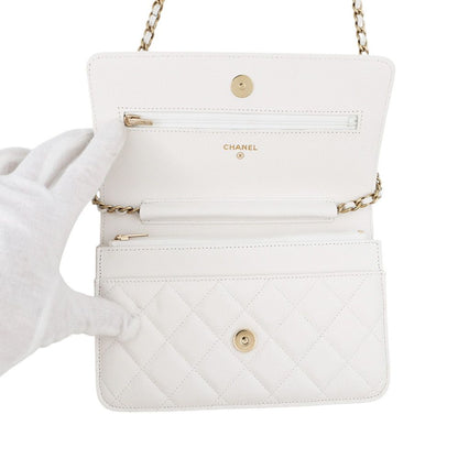 Chanel Chain Wallet Classic Quilted CC Logo Caviar Leather White — view 5