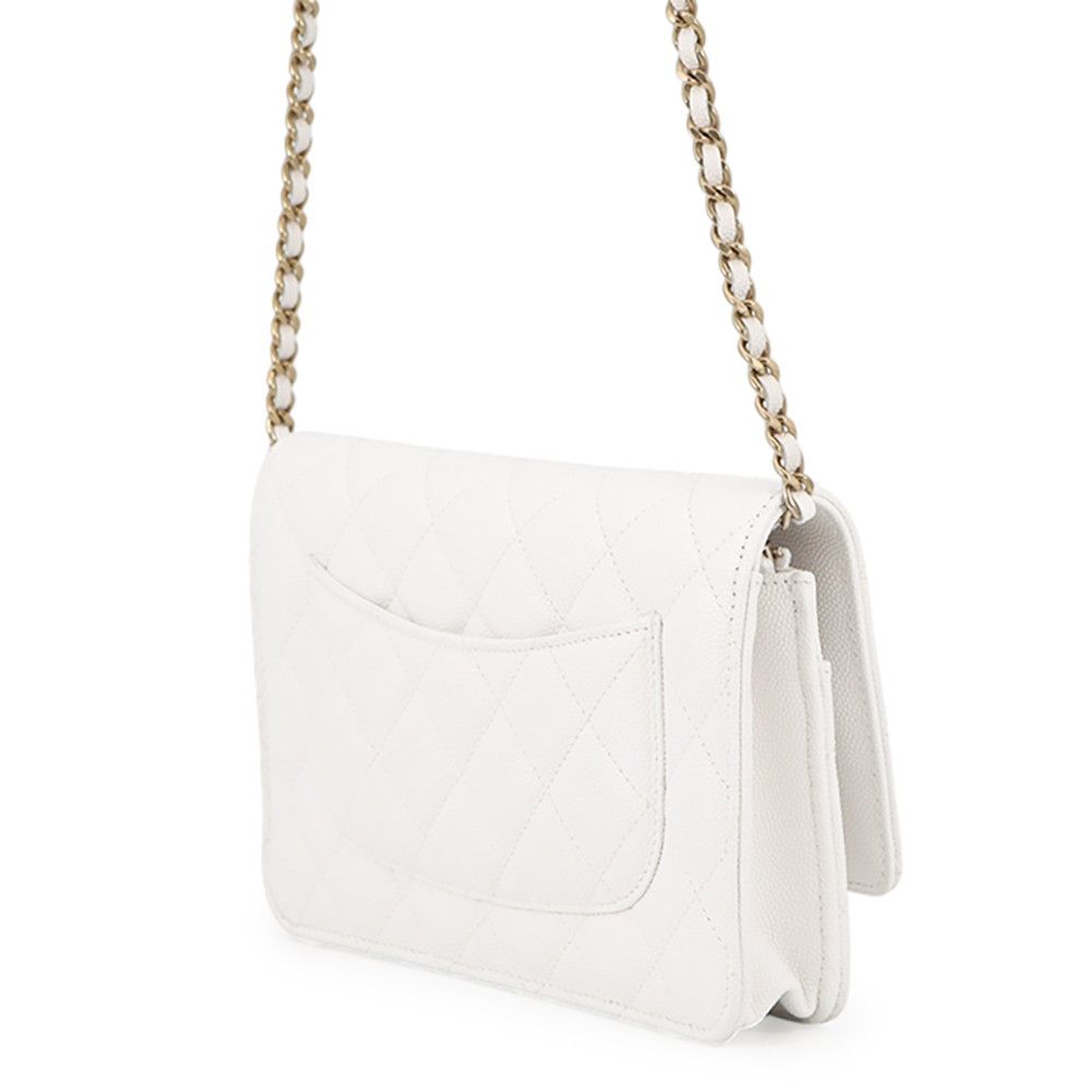 Chanel Chain Wallet Classic Quilted CC Logo Caviar Leather White — view 2