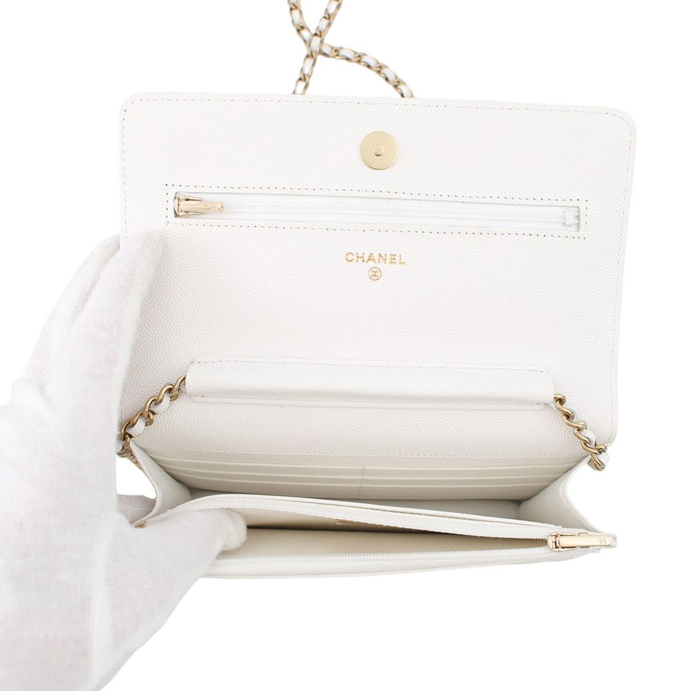 Chanel Chain Wallet Classic Quilted CC Logo Caviar Leather White — view 6